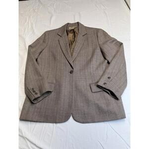 Jones New York VTG Woman Blazer Sz 16 Wool Brown & Tan Herringbone. Grandpacore